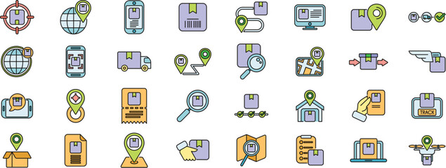 Poster - Parcel tracking icons set outline vector. Ship logistic. Delivery storage thin line color flat on white