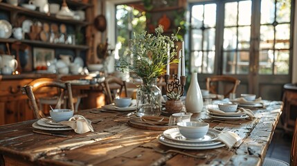 Wall Mural - French Country Dining Area with Sunlit Table