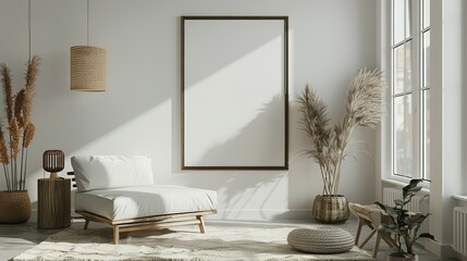 Rustic Decor in Nomadic Boho Interior: 3D Frame Mockup