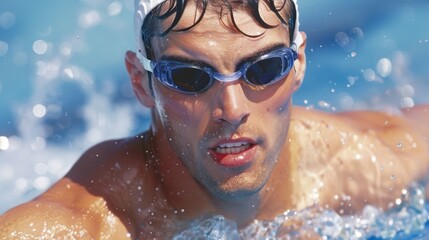 Poster - A man in a swimsuit is swimming in a pool