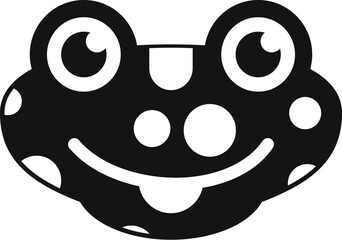 Poster - Simple icon of a frog face with big eyes and a big smile, in black and white