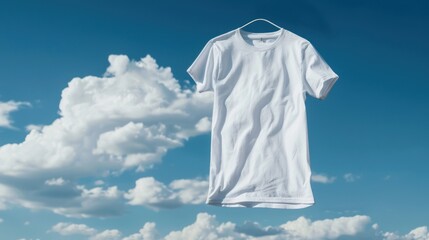 Wall Mural - White T-Shirt Hanging Against a Blue Sky