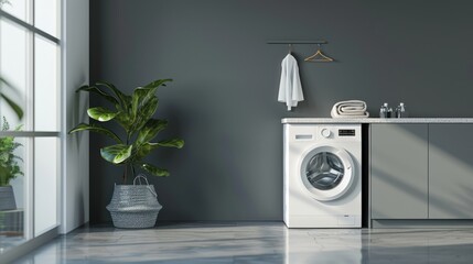 Poster - Modern Laundry Room Interior Design with White Washing Machine