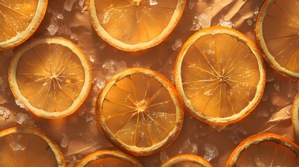 Wall Mural - Dried Orange Slices on a Brown Background.