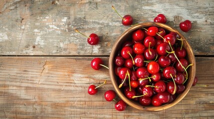 Sticker - Cherries in bowl on wooden surface