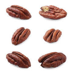 Wall Mural - Many pecan nuts isolated on white, set