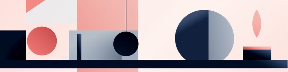 Poster - Abstract geometric shapes in various shades of pink, blue, and black against a white background