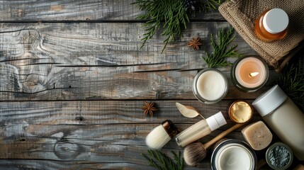 Sticker - Assorted beauty products on rustic table