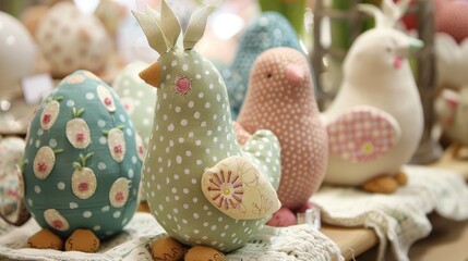 Wall Mural - Decorating for Easter with handcrafted items like eggs fabric chickens and adorable bunnies