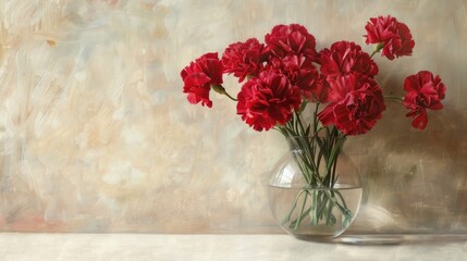 Wall Mural - Carnations in vase on beige backdrop