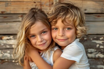 Children Girls Boys Childhood children older brothers and sisters love family together Portrait Fun Happy Joy Happy cute happy young