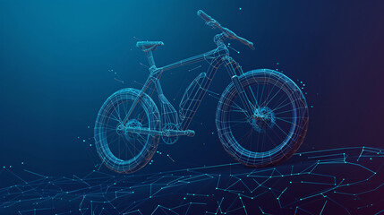 Wall Mural - Modern Futuristic Bicycle Blue print, blueframe. 3d rendered xray blue transparent bicycle wire frame. Futuristic modern bicycle Blue wireframe UI Design