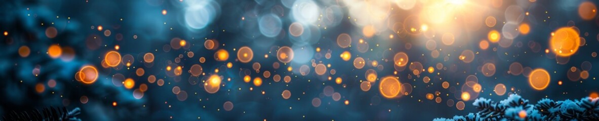 A blue and gold bokeh blur background with lights. 