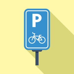 Poster - Blue bicycle parking sign showing parking space for bikes with long shadow