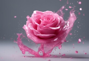 Wall Mural - rose futuristic liquid olated splash petals frozen background pink transparent abstract 3d