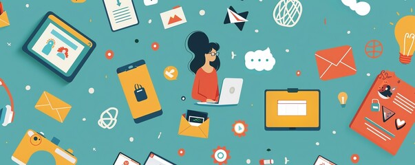 Digital citizenship course, learning online safety, flat design illustration