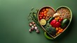 © Sea - A vibrant photo showcasing a heart shaped bowl filled with nutritious diet foods, including fresh fruits, vegetables, and whole grains, promoting heart health and cardiovascular wellness.