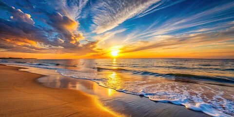 Wall Mural - of a peaceful sunset at the beach in summer , sunset, beach, relaxation, summer, ocean, waves, sand, vacation, calm, tranquil, serene