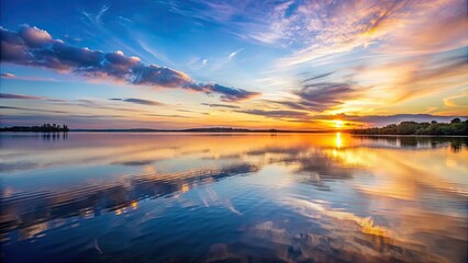 Wall Mural - Peaceful sunset over calm lake in soft liquid hues , sunset, peaceful, lake, calm, tranquil, serene, water, reflection, nature