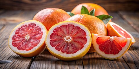 Poster - Still life of sliced grapefruit revealing juicy flesh and inner segments, grapefruit, citrus, fruit, food, healthy