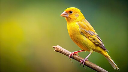 Poster - Vibrant yellow canary perched on twig against blurred natural background , bright, yellow, canary, bird, twig, vibrant