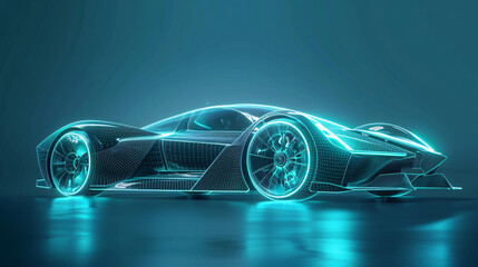 Wall Mural - Futuristic 3d rendered x-ray blue transparent sports car wireframe	
