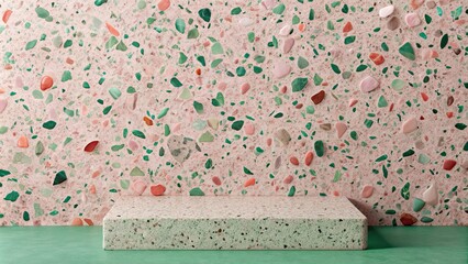 Poster - Speckled terrazzo in shades of pink and green creates a playful and modern textured backdrop , terrazzo, speckled, pink