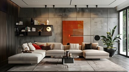 Modern living room with comfortable sofa