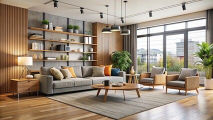 Sticker - Modern living room with a variety of furniture and decor items, interiors, furniture, products, home, design