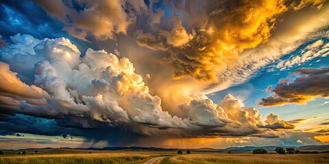 Wall Mural - Landscape with dramatic clouds in the sky, landscape, clouds, sky, nature, weather, scenic, dramatic, beauty