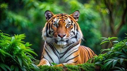 Wall Mural - majestic bengal tiger in lush green habitat, bengal tiger, wildlife, beautiful, predator, jungle, fo