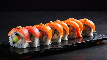 Wall Mural - a sushi roll with salmon and avocado on it