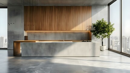 Wall Mural - Modern wood and concrete kitchen interior