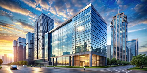 Poster - Modern high-rise commercial building with a skyline view, skyscraper, urban, cityscape, architecture, business, office