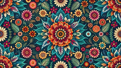 Wall Mural - Seamless boho floral pattern with intricate details and vibrant colors, boho, seamless, floral, pattern, trendy, fashion, design