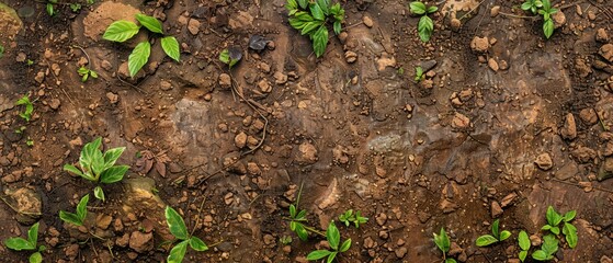 Wall Mural - Panoramic close-up, high detail scan of rainforest soil texture, Generative AI 