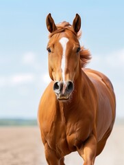 Isolated brown horse running on white background