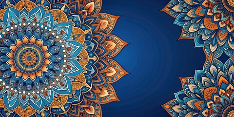 Canvas Print - Intricate blue and orange mandala pattern with detailed geometric design, mandala, pattern, intricate, blue, orange