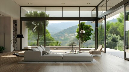 Wall Mural - Beautiful interior of a modern villa with a view from the veranda