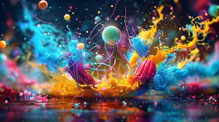 Wall Mural - Surreal Explosion of Vibrant Neon Colors and Flowing Ethereal Shapes