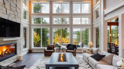 Wall Mural - Beautiful Living Room in New Luxury Home with Fireplace