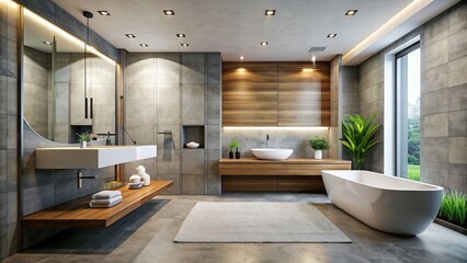 Sticker - Modern bathroom with sleek design and minimalist decor, bathroom, interior, modern, sleek, design, minimalist, contemporary, clean