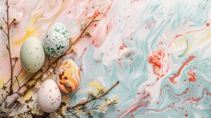 Sticker - Easter themed postcard on a marbled background with space for text