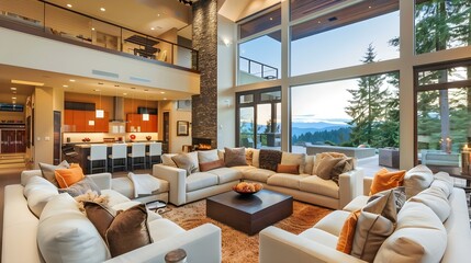 Wall Mural - Large modern luxury living room interior in Bellevue