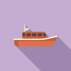 Wall Mural - Orange rescue boat sailing on a purple background, marine rescue concept