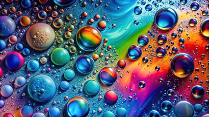 Sticker - Vibrant abstract background of colorful liquid with blue drops and bubbles, vibrant, abstract, background, colorful, liquid