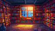 © Altair - Illustration of interior library room with many book