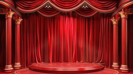 Poster - Red stage backdrop with red curtain for theater or opera show