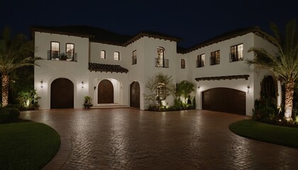 Wall Mural - beautiful house with green lawn and walkway, Beautiful colonial style luxury house, White house 186