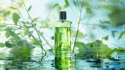 Poster - Green Perfume Bottle in a Lush Natural Setting